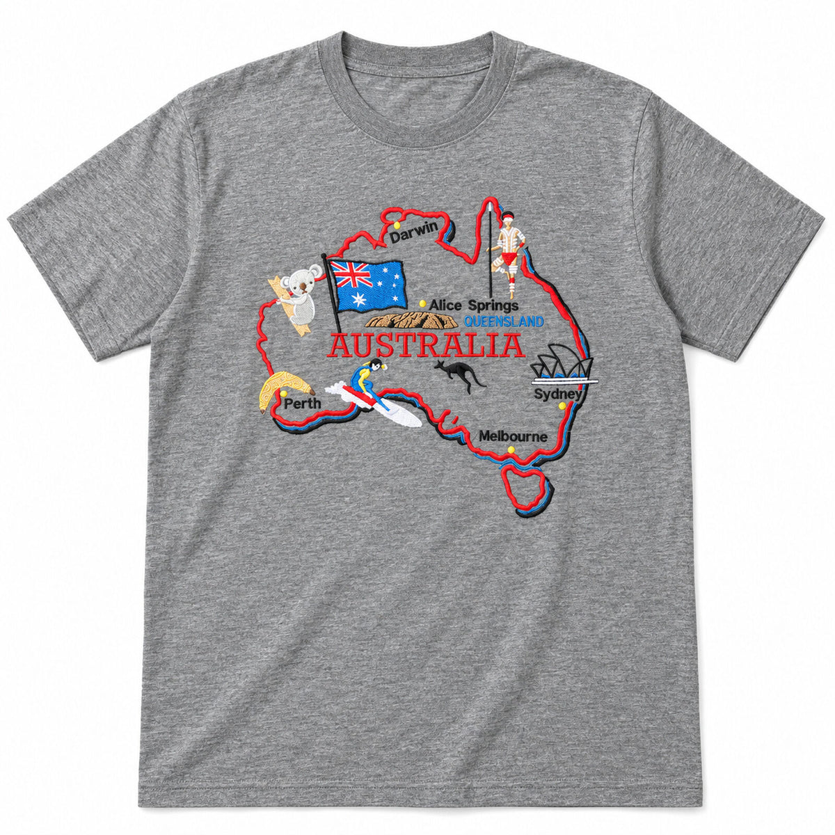 Adults Unisex Loose Fit 100% Cotton Australia Map T-Shirt in Grey