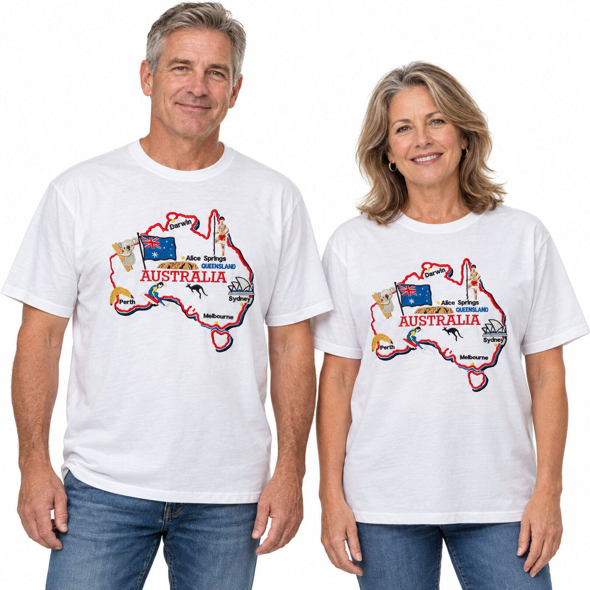 Adults Unisex Loose Fit Australia Map T-Shirt - White (100% Cotton Souvenir Gift)