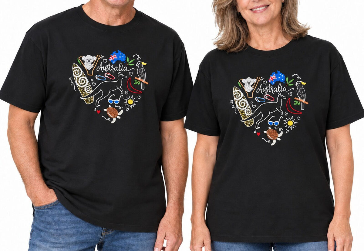 3x Adults Unisex Loose Fit Australia Outdoors T-Shirt Pack - Black (100% Cotton Souvenir Gift)