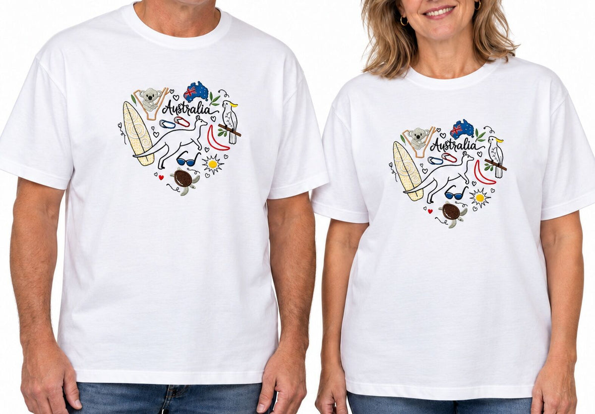 Adults Unisex Loose Fit Australia Outdoors T-Shirt - White (100% Cotton Souvenir Gift)
