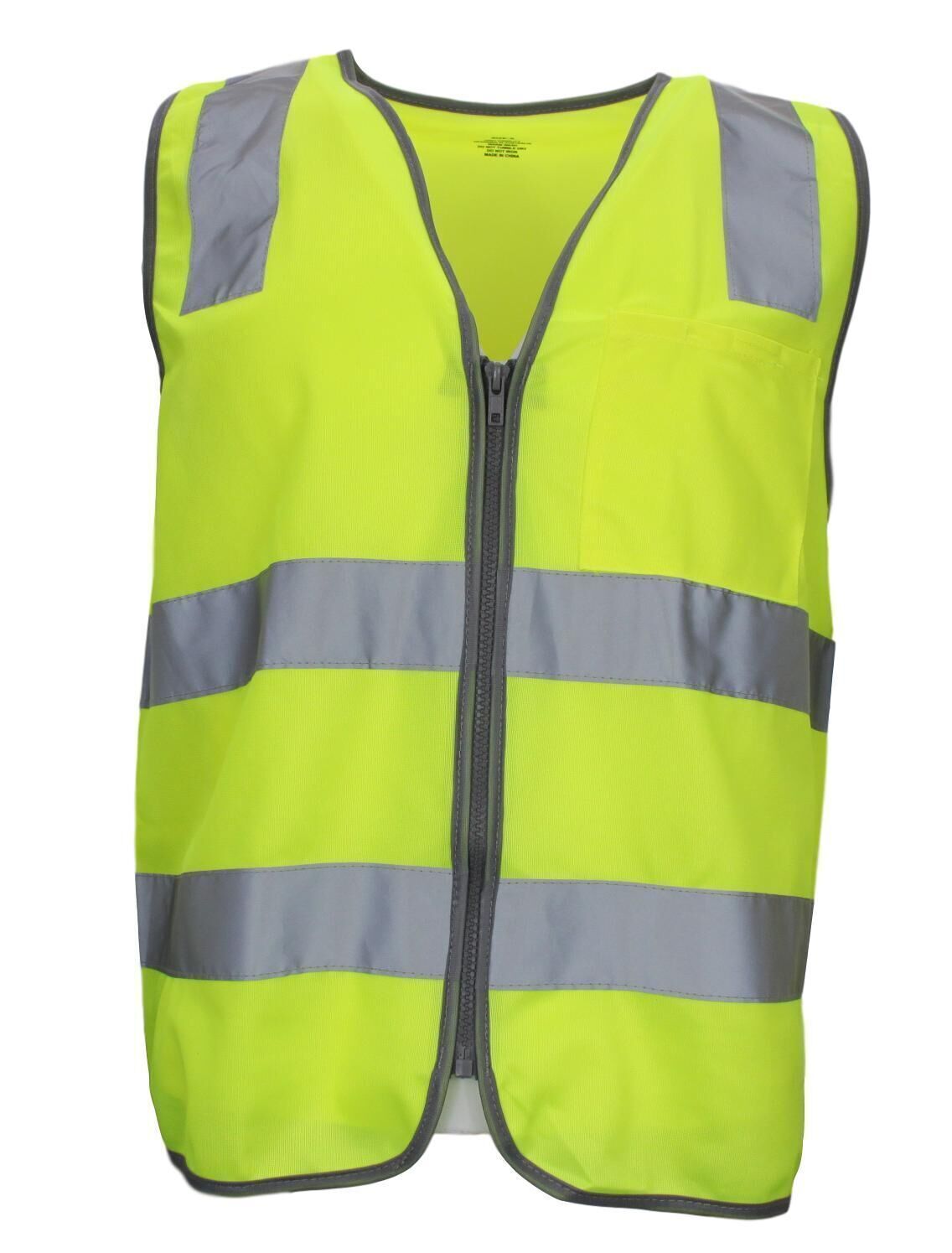 Yellow Hi Vis Zip Up Safety Vest - Reflective Tape Day/Night Workwear (One Size)