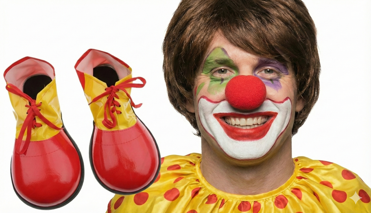 2Pcs Set Clown Nose + Large Shoes Circus Halloween Costume Fancy Dress Up Party - Red