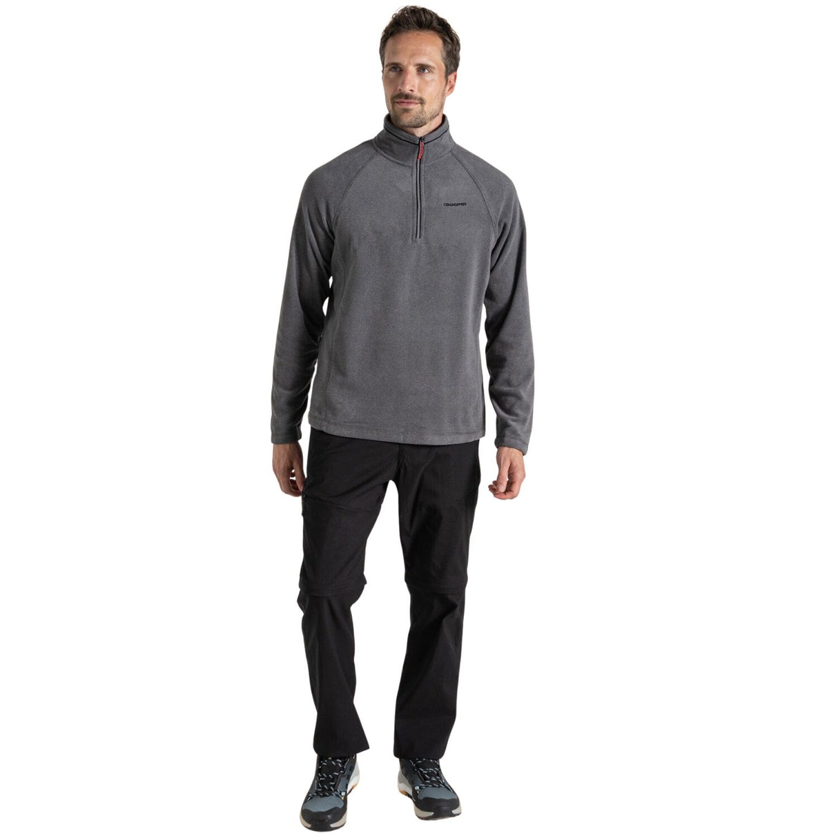 Craghoppers Corey VI Mens Half Zip Fleece Pullover Lightweight Recycled Polyester in Black Pepper Marl