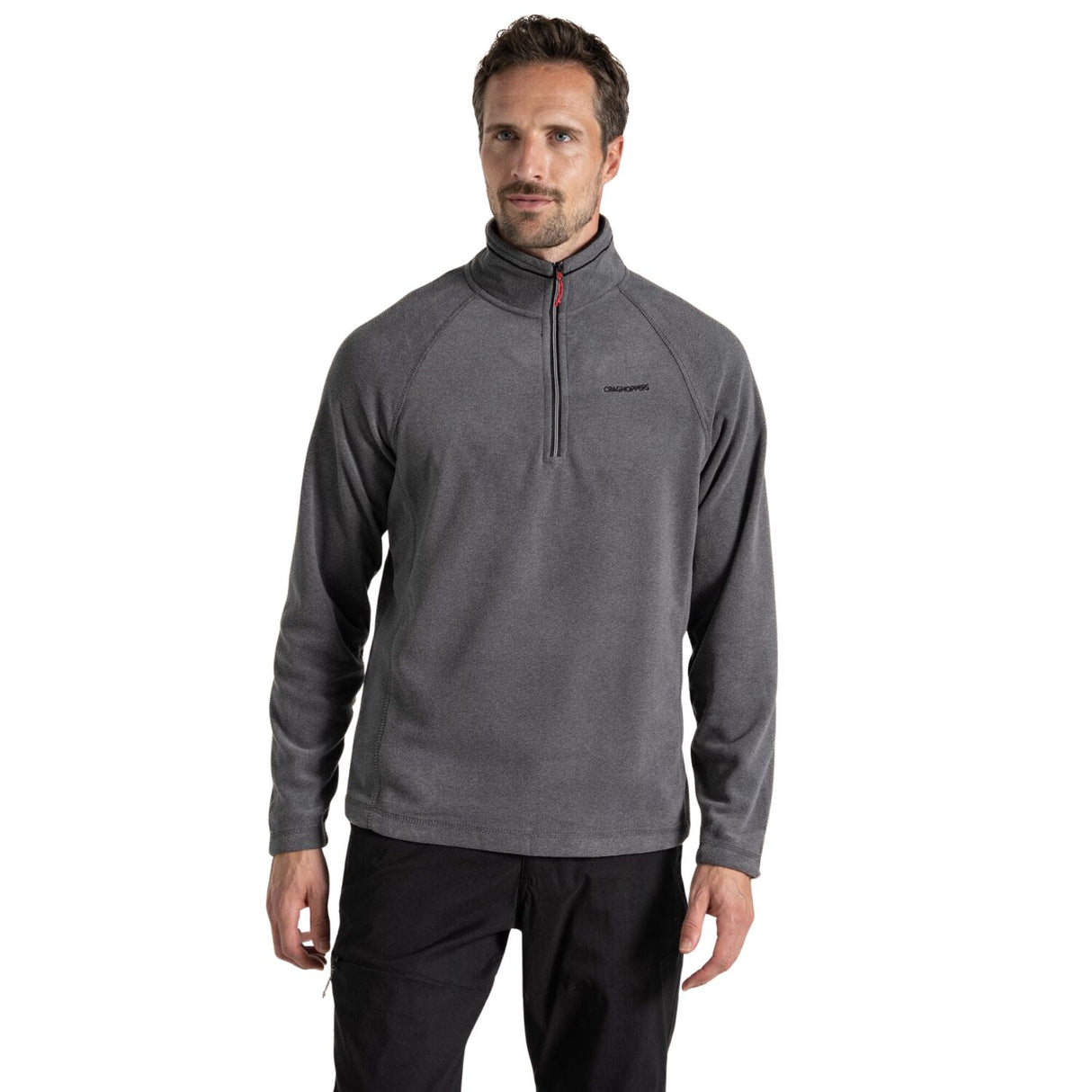 Craghoppers Corey VI Mens Half Zip Fleece Pullover Lightweight Recycled Polyester in Black Pepper Marl