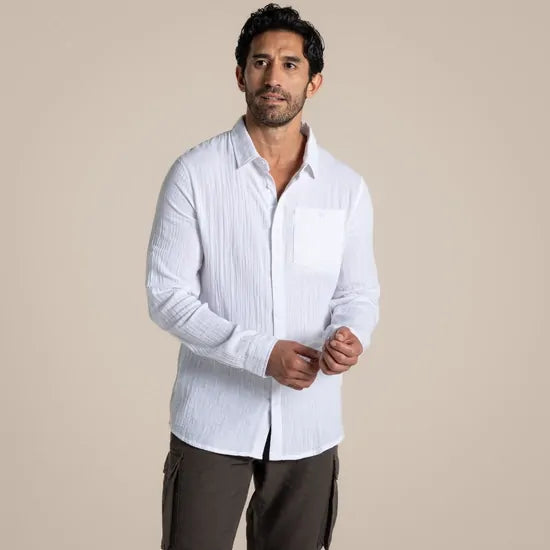 Craghoppers Mens Moro 100% Cotton Insect Repellent Long Sleeve Shirt in White - S