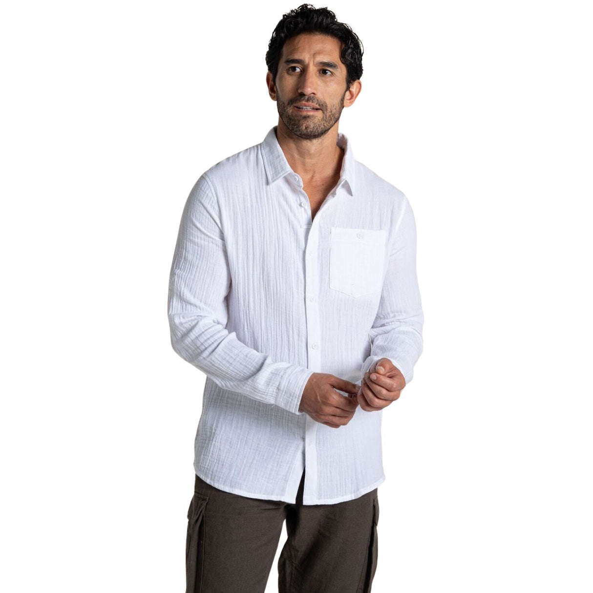 Craghoppers Mens Moro 100% Cotton Insect Repellent Long Sleeve Shirt in White