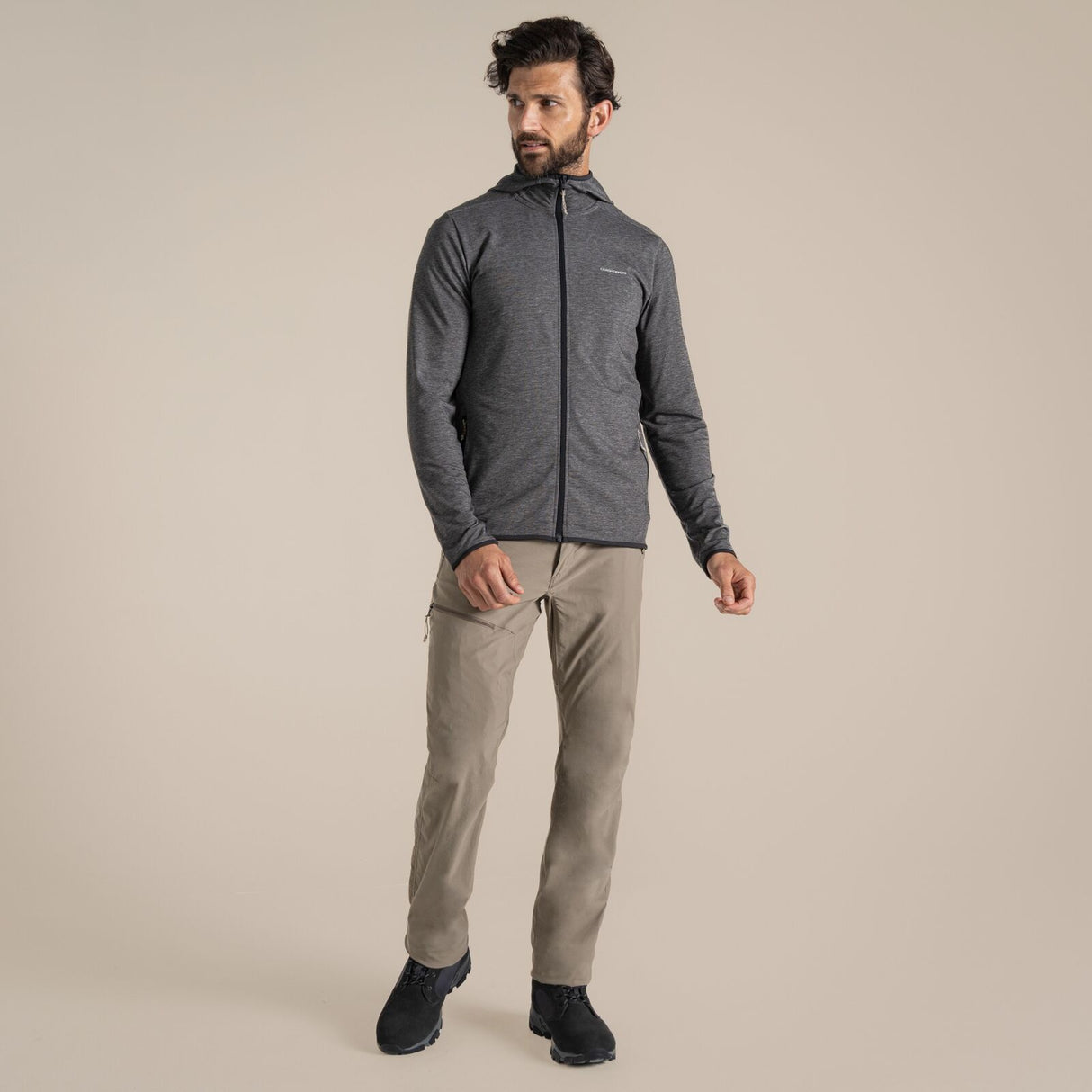 Craghoppers NosiLife Deft Hooded Travel Jacket in Black Pepper Marl