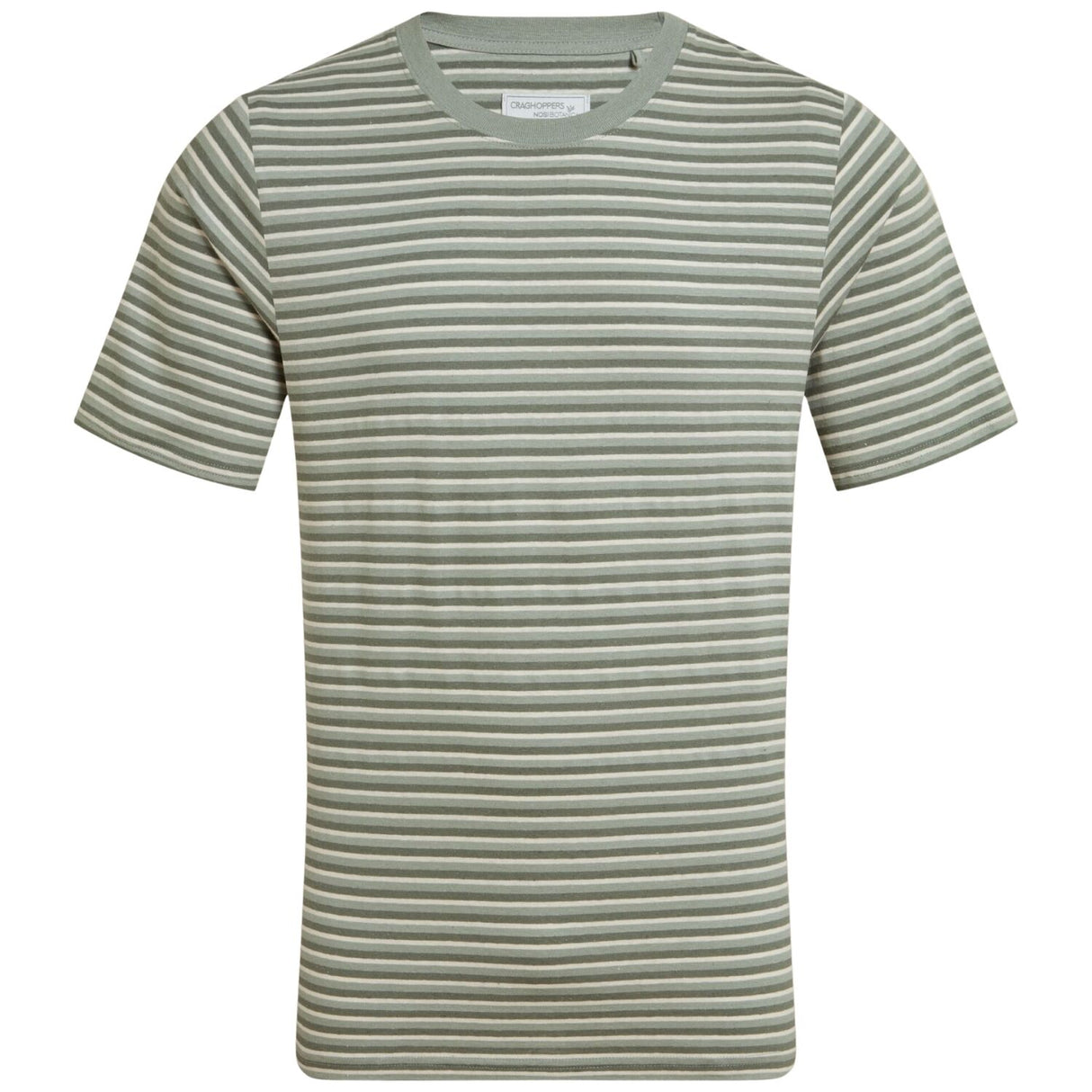 Craghoppers Mens Buffon Anti-Insect Organic Cotton Linen Blend Short Sleeve T-Shirt in Lichen Green Stripe