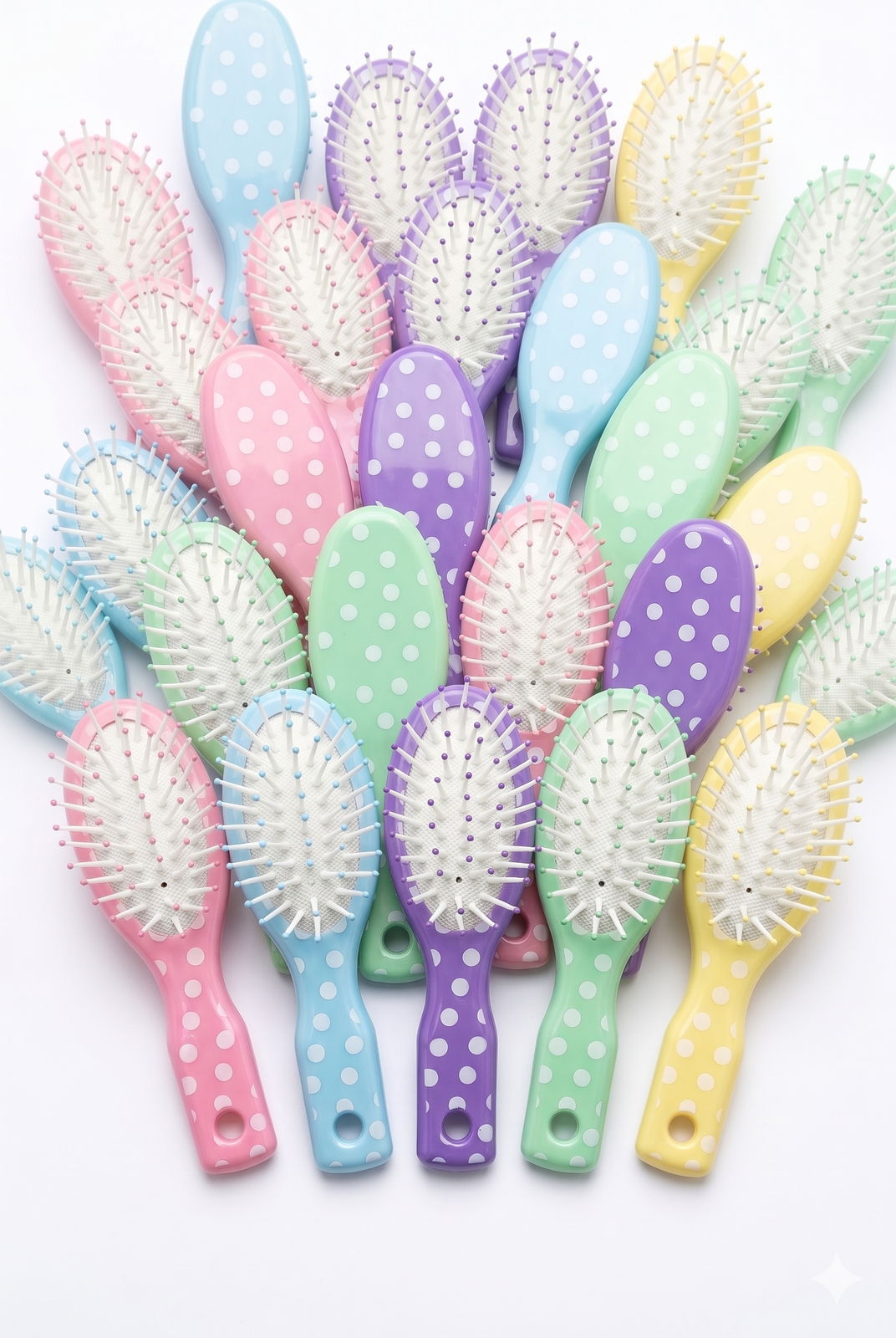 24x Kids 12.5cm Polka Dot Mini Hairbrushes Bulk Pack - Assorted Colours