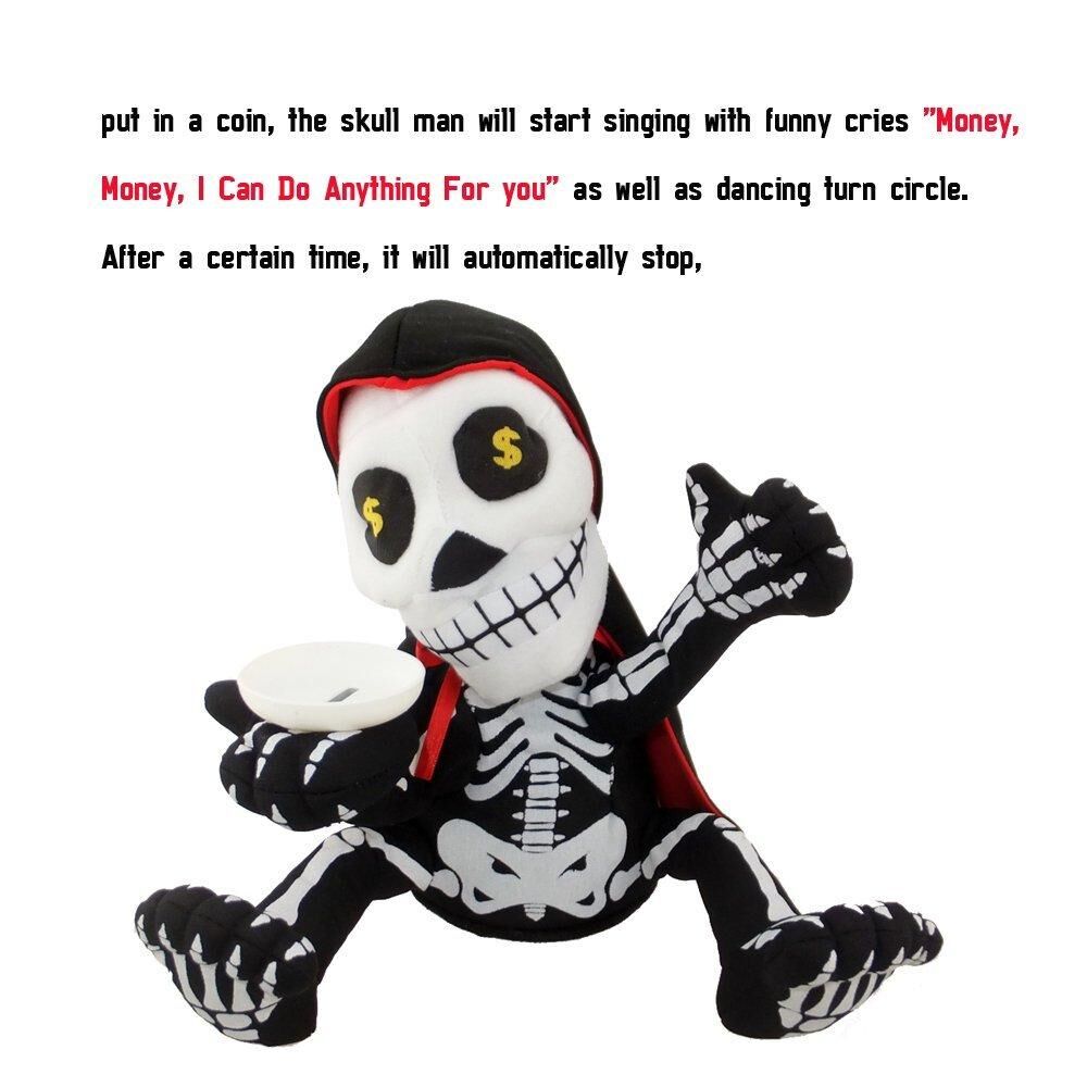 Halloween Skeleton Piggy Bank Coin Box Money Saving Plush Toy w/ Music & Dancing