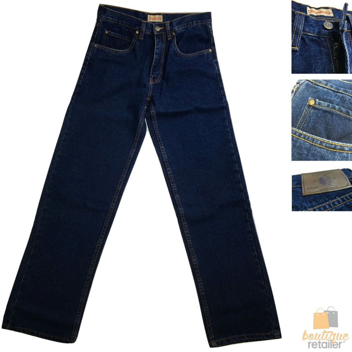 COMMANCHE Classic Basic Jeans Denim Original Straight Leg Pants Trousers - Black Blue