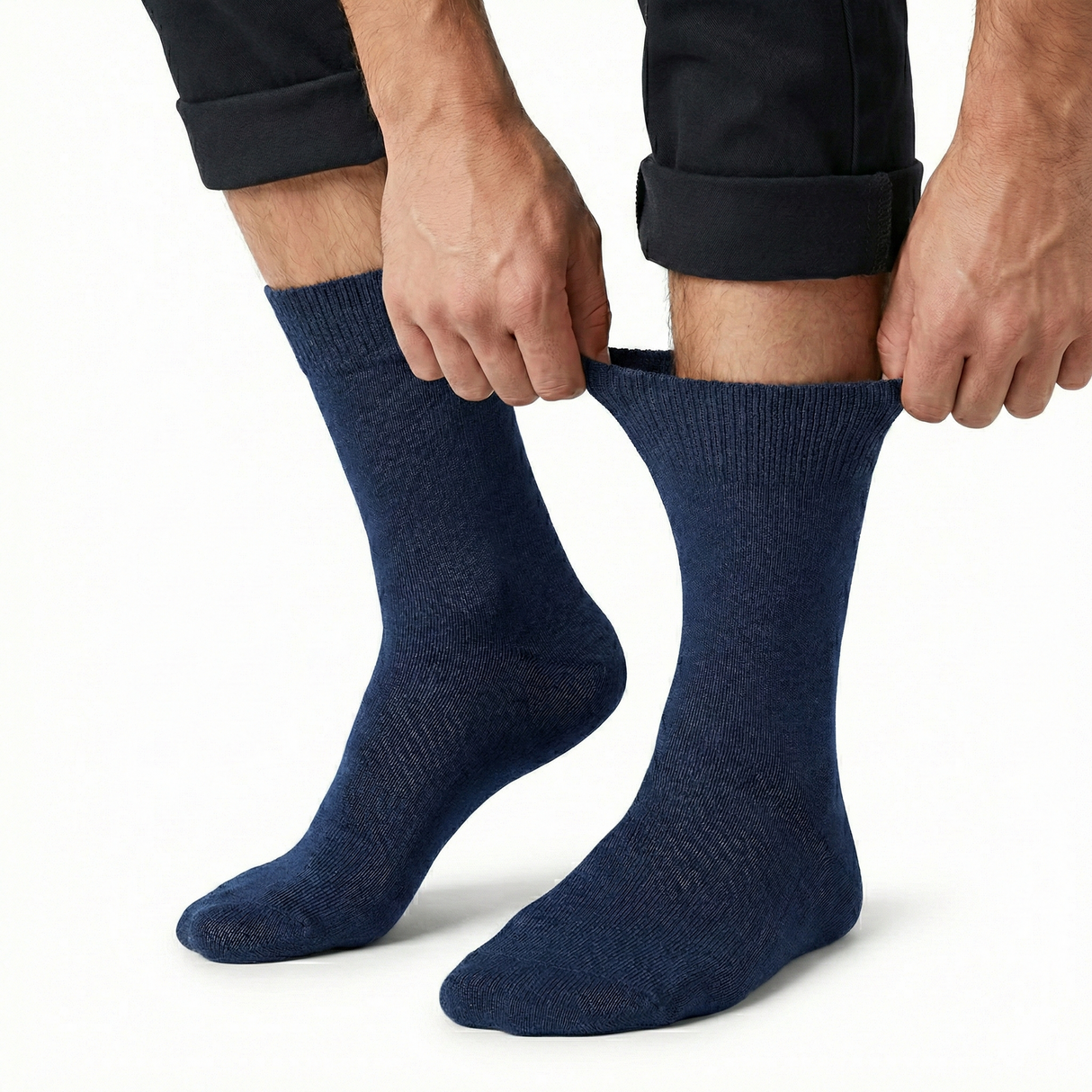 1x Pair Navy Blue Cotton Rich Loose Top Socks (Comfort Diabetic Circulation)
