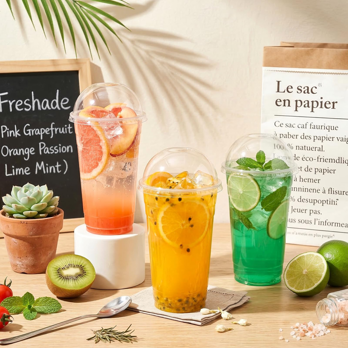 300x 24oz (710ml) Premium Plastic Clear Cups w/ Dome Lid (Smoothies, Juices, Coffee)