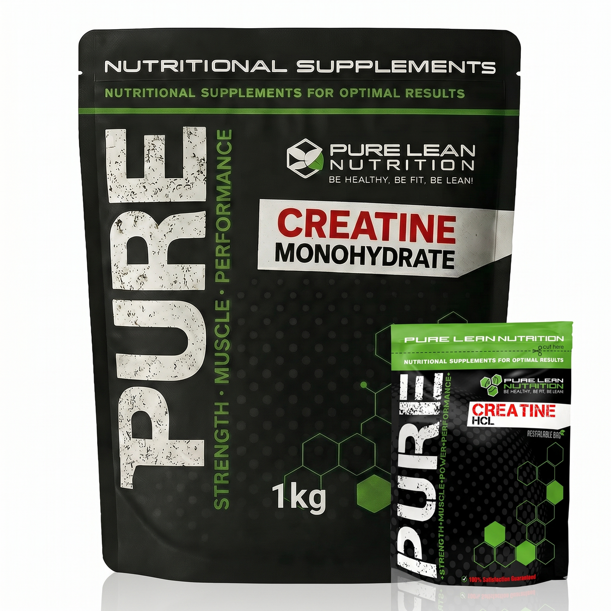 1kg Pure Lean Nutrition Creatine Monohydrate + 100g HCL Hydrochloride - 1.1kg Total Bulk Pack