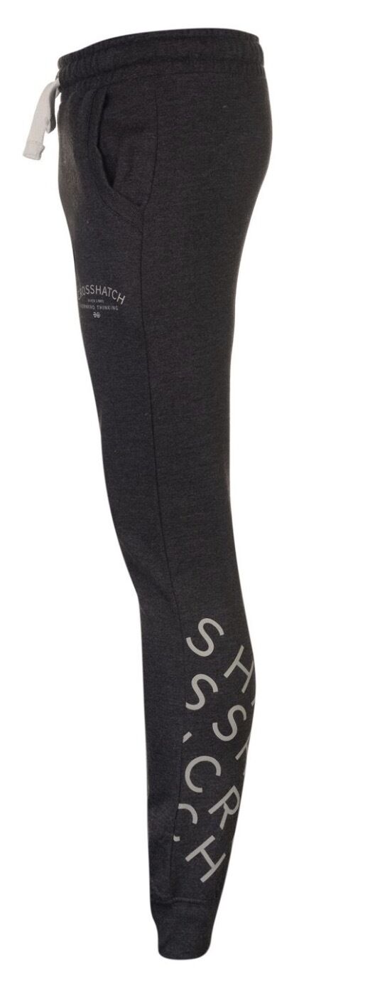 Crosshatch Leeroy Mens Skinny Track Pants - Charcoal Marle (Slim Cotton Gym Joggers)
