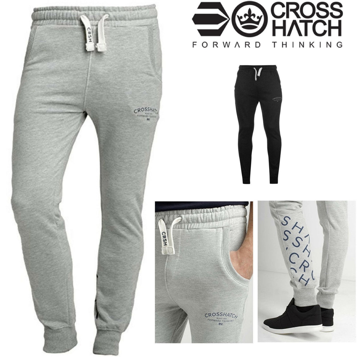 CROSSHATCH Leeroy Skinny Track Pants Slim Trousers Cotton Gym Trackies Joggers - Night Sky