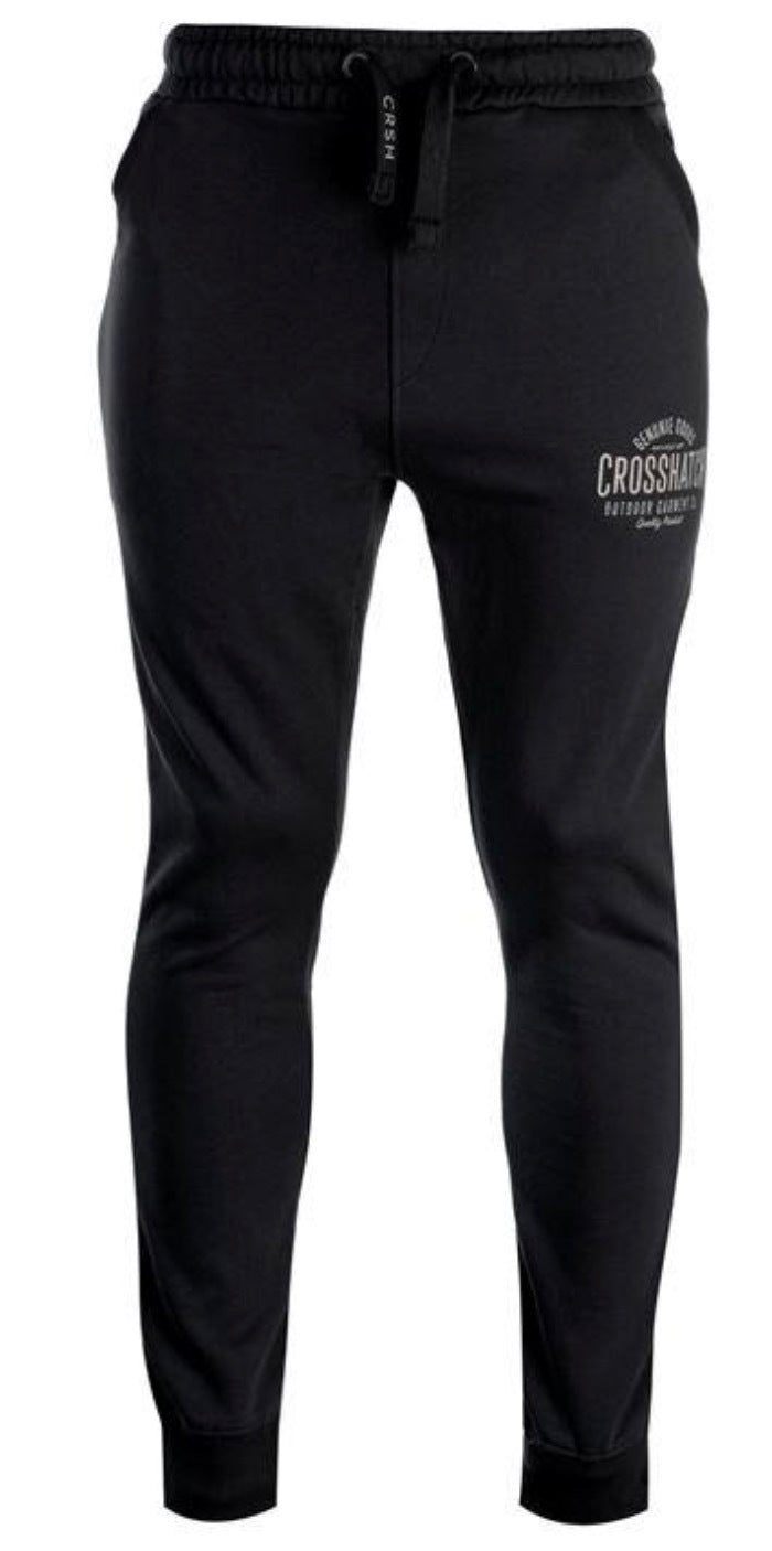 Crosshatch Seton Mens Skinny Track Pants - Black (Slim Cotton Gym Joggers)