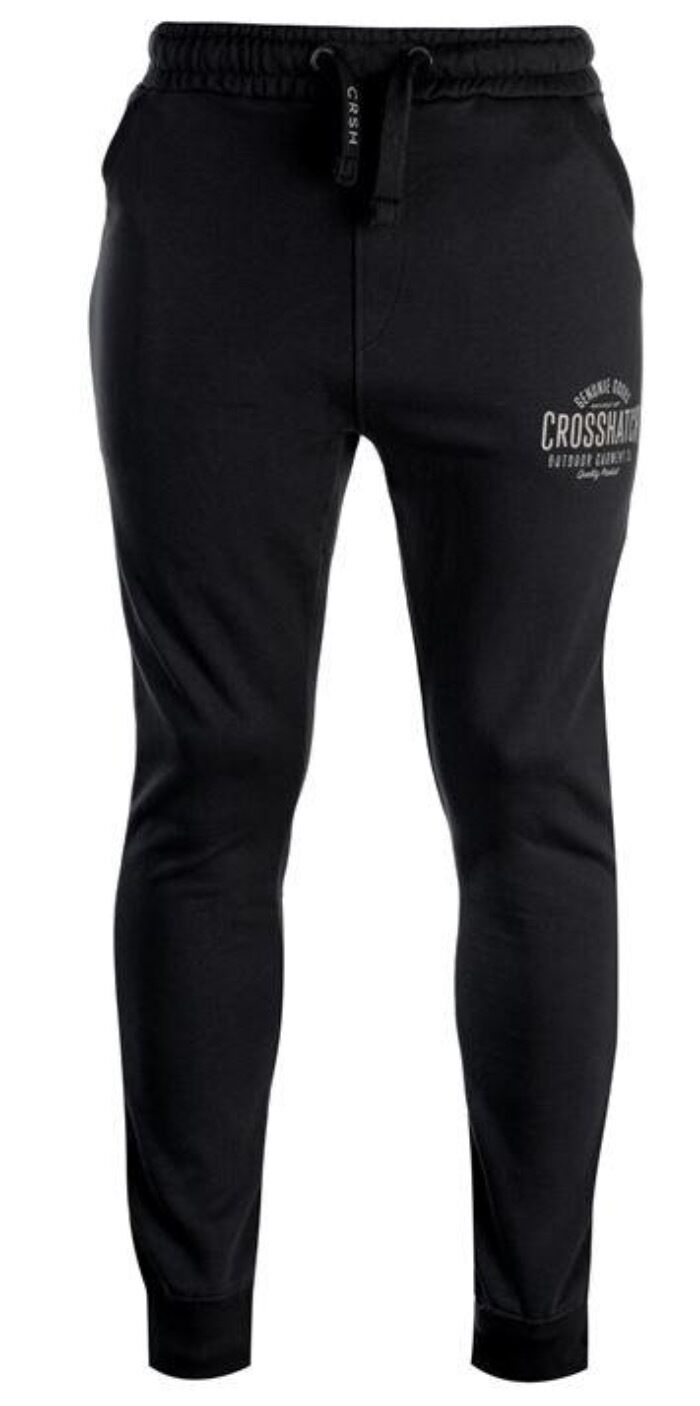 Crosshatch Seton Mens Skinny Track Pants - Black (Slim Cotton Gym Joggers)