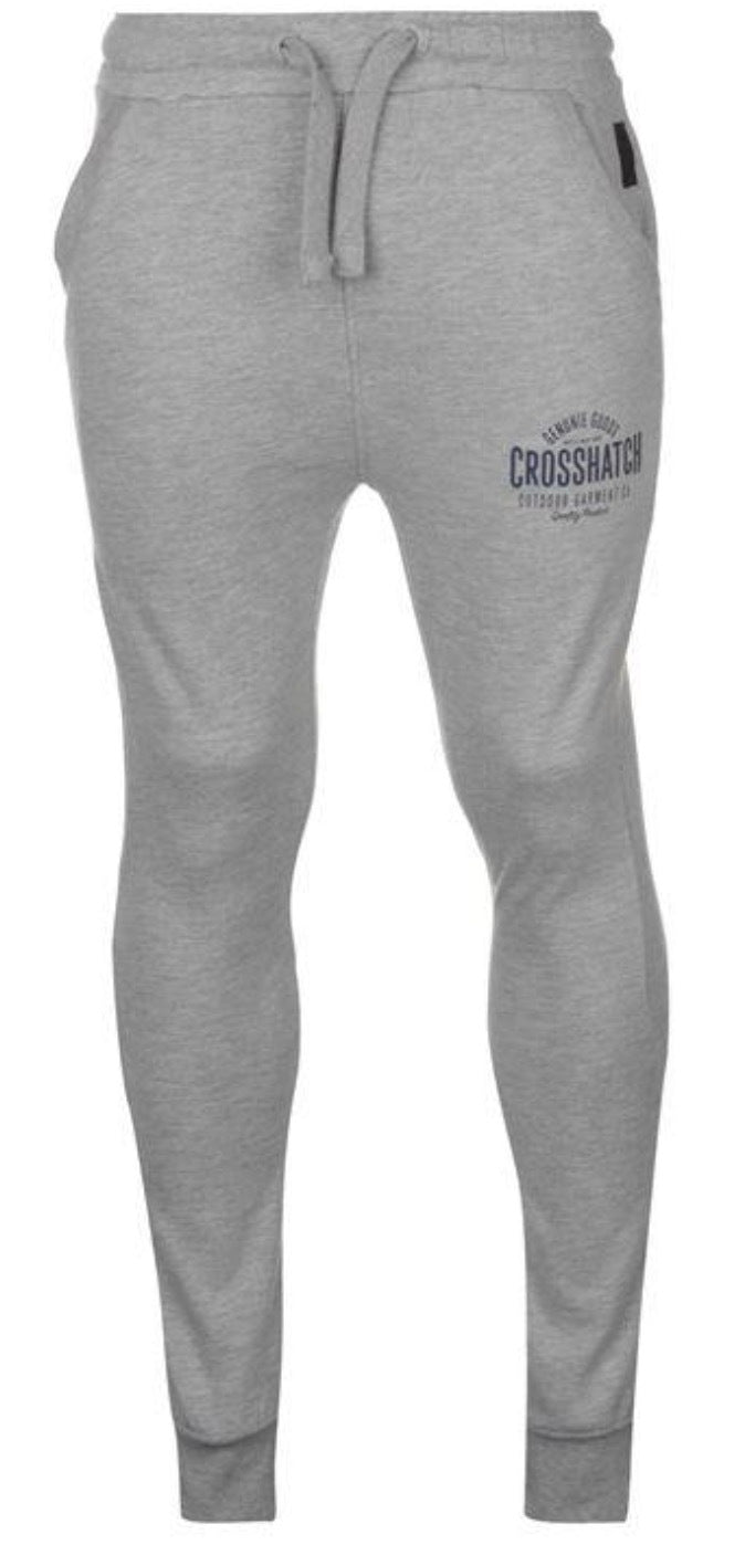 Crosshatch Seton Mens Skinny Track Pants - Light Grey (Slim Cotton Gym Joggers)