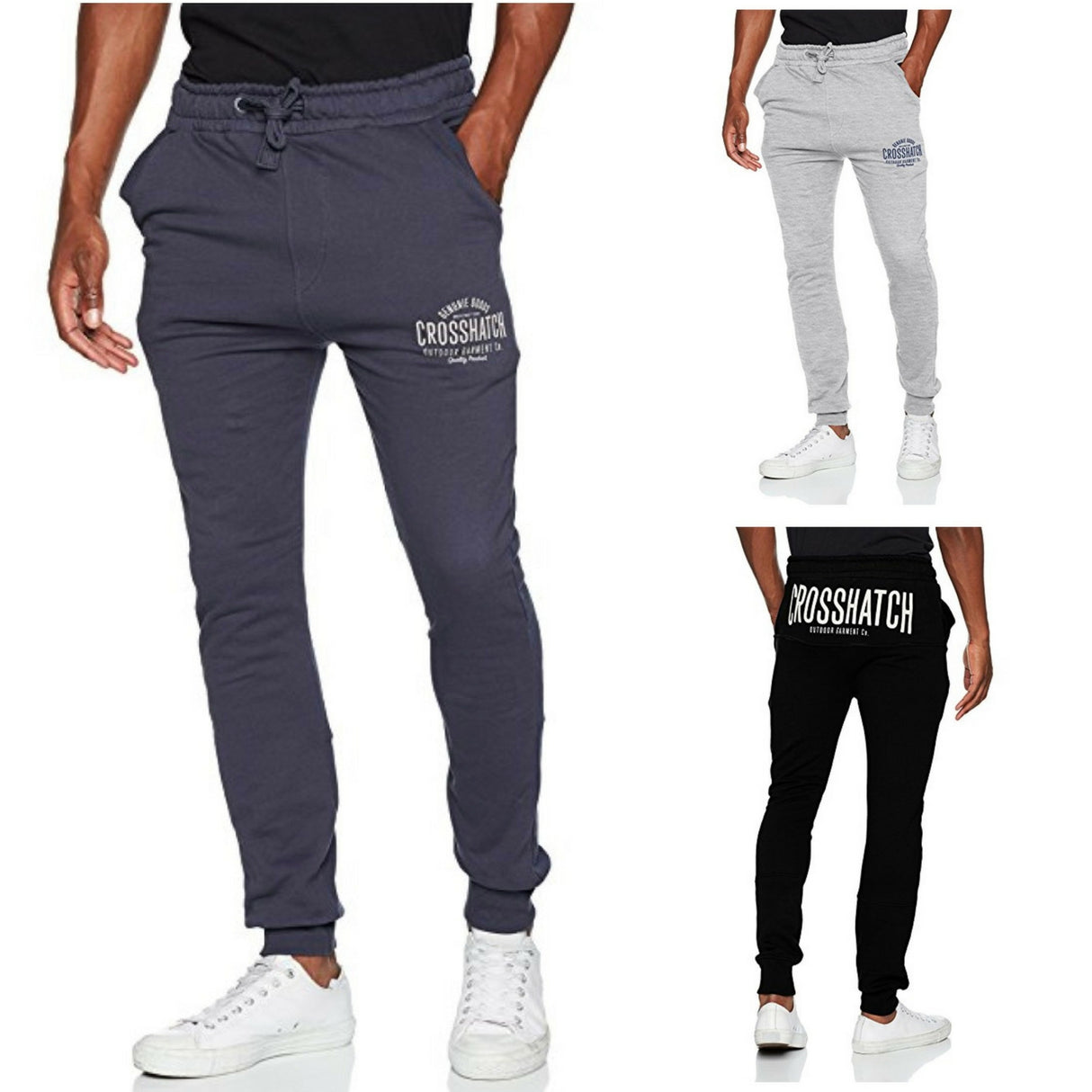 CROSSHATCH Seton Skinny Track Pants Slim Trousers Cotton Gym Trackies Joggers - Indigo