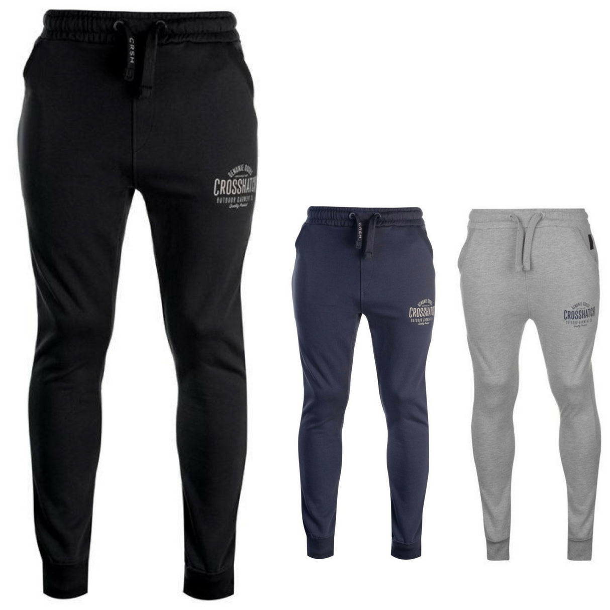 CROSSHATCH Seton Skinny Track Pants Slim Trousers Cotton Gym Trackies Joggers - Black