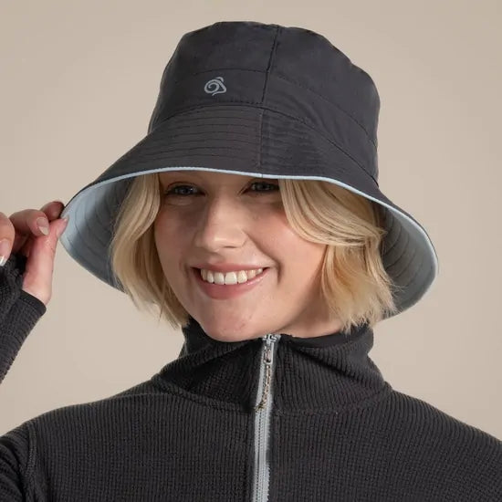 Craghoppers NosiLife Sun Hat III Unisex UPF 50+ Reversible Travel Hat in Black Pepper/Niagara Blue - M/L