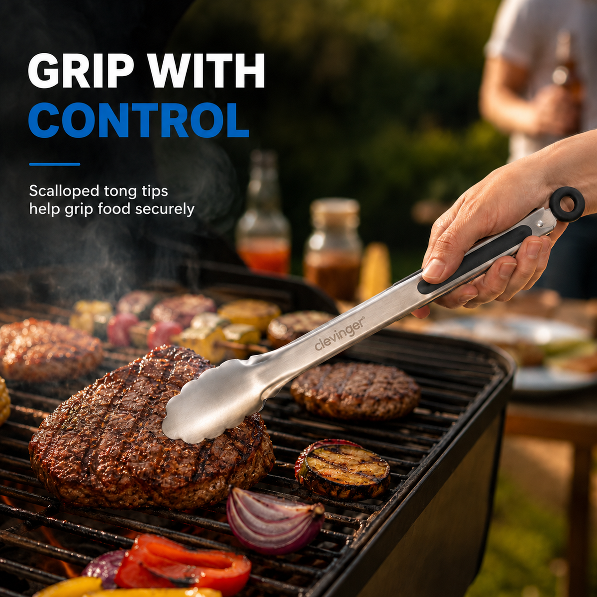 34cm Stainless Steel BBQ Tongs (Heavy Duty)