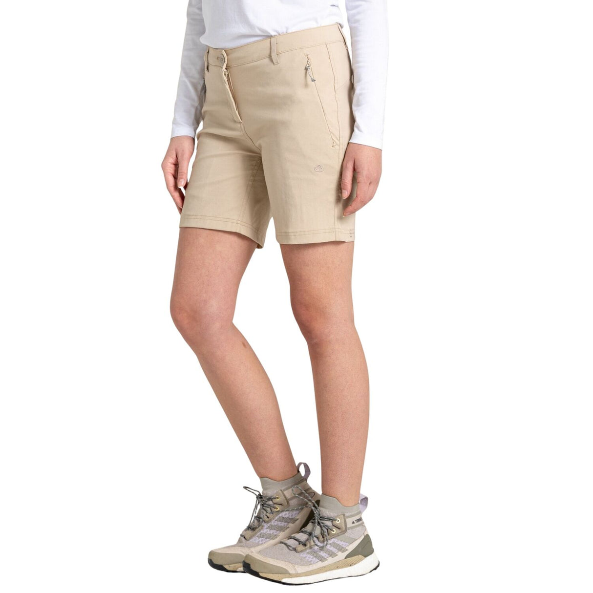 Craghoppers Kiwi Pro II Women’s Stretch Shorts UPF 50+ Water Repellent 7” in Desert Sand