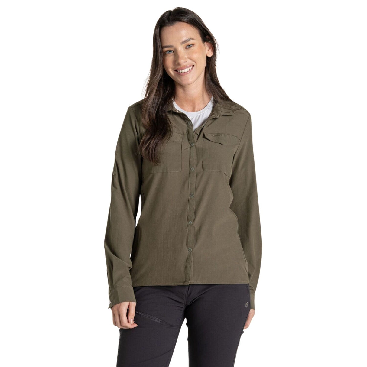 Craghoppers Womens Insect Repellent UPF50+ Quick Dry Pro Long Sleeve Shirt III in Wild Olive