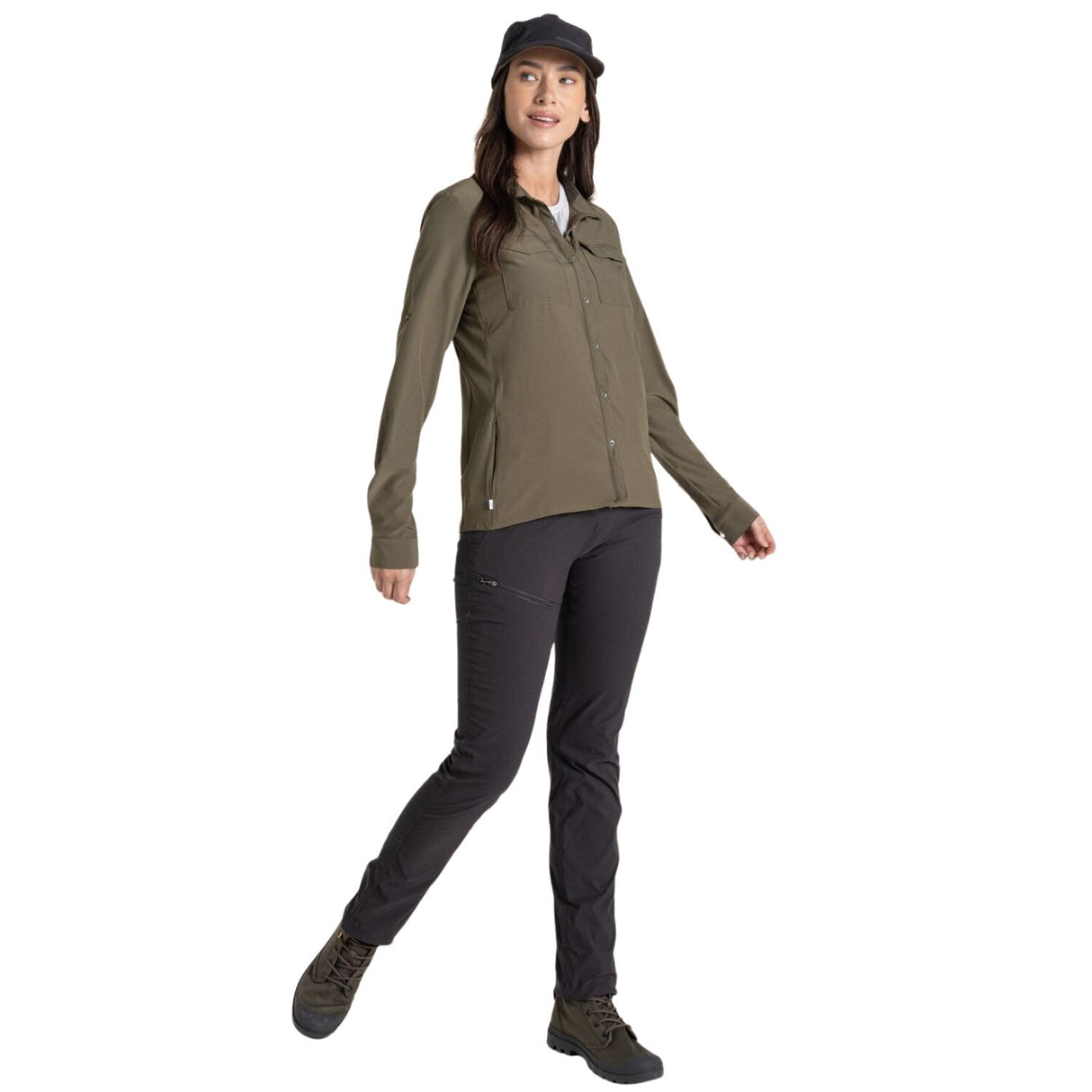 Craghoppers Womens Insect Repellent UPF50+ Quick Dry Pro Long Sleeve Shirt III in Wild Olive