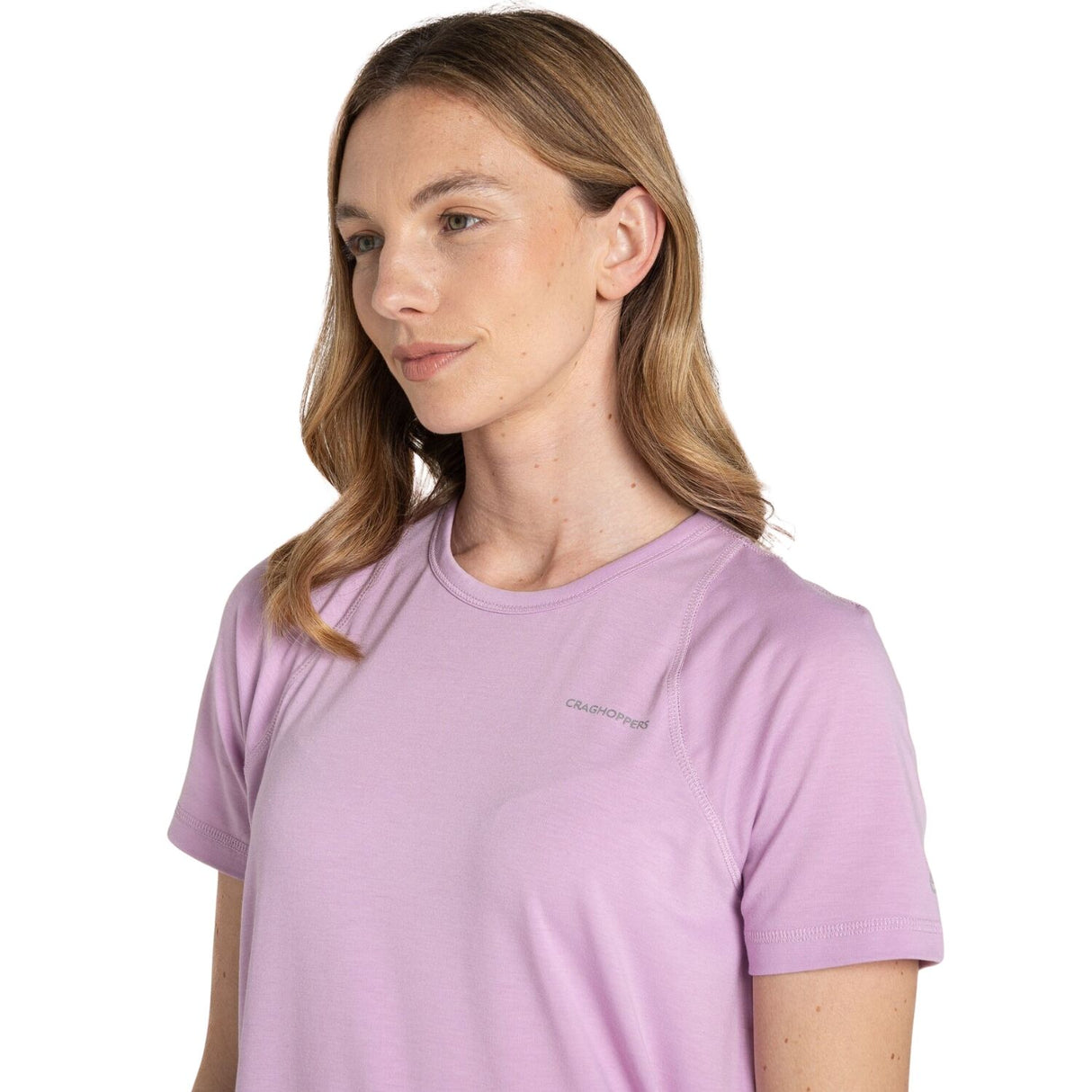 Craghoppers Dynamic Pro Women’s Short Sleeve T-Shirt Lightweight Moisture Wicking Stretch in Orchid