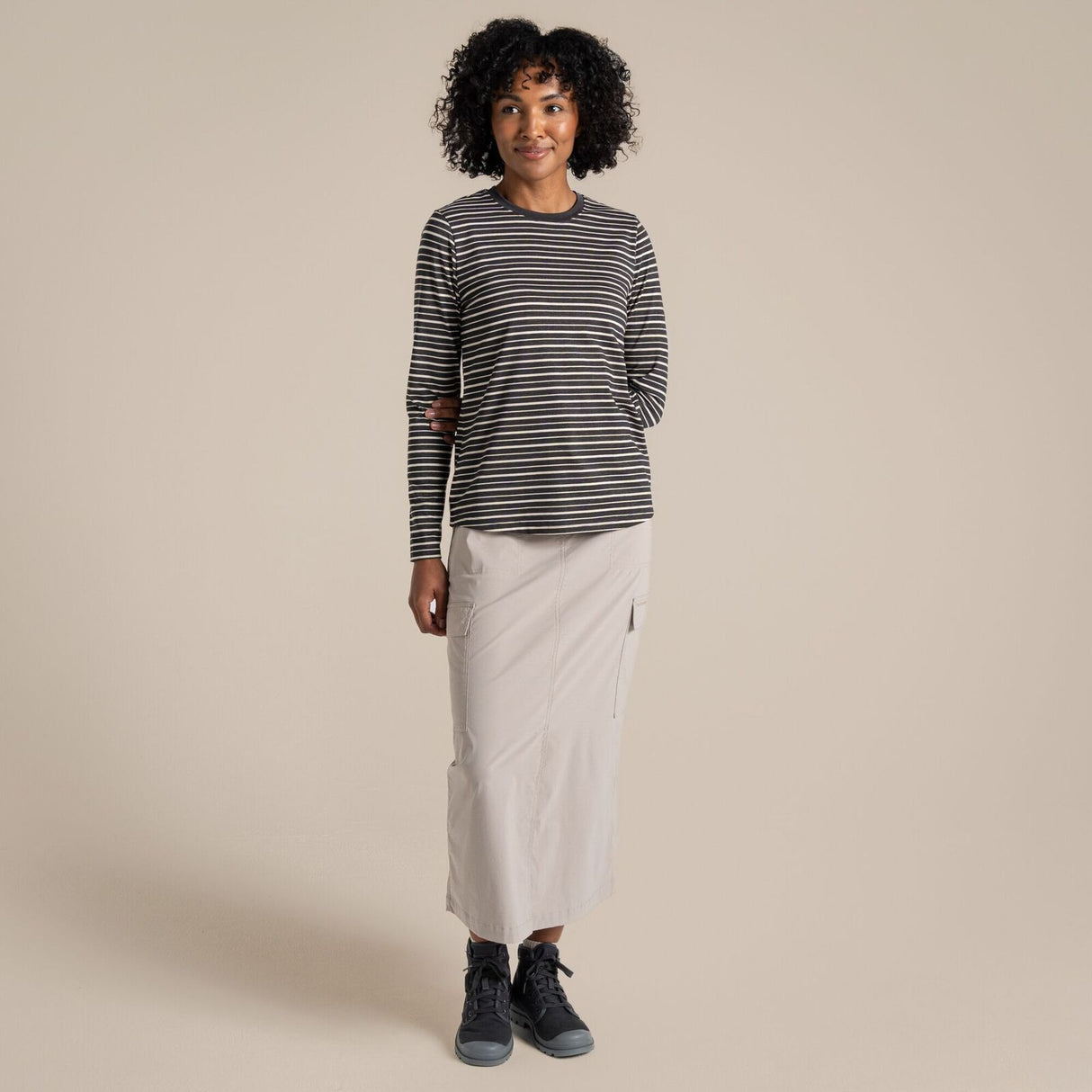 Craghoppers NosiLife Akona Long Sleeved Top in Charcoal Stripe