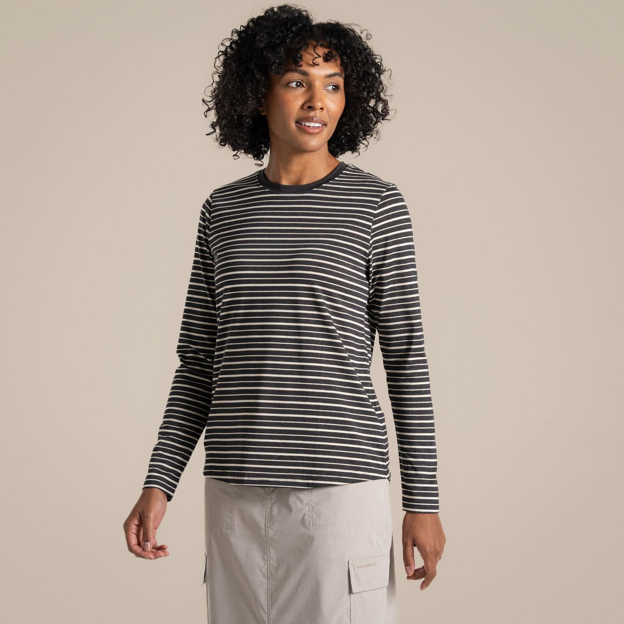 Craghoppers NosiLife Akona Long Sleeved Top in Charcoal Stripe