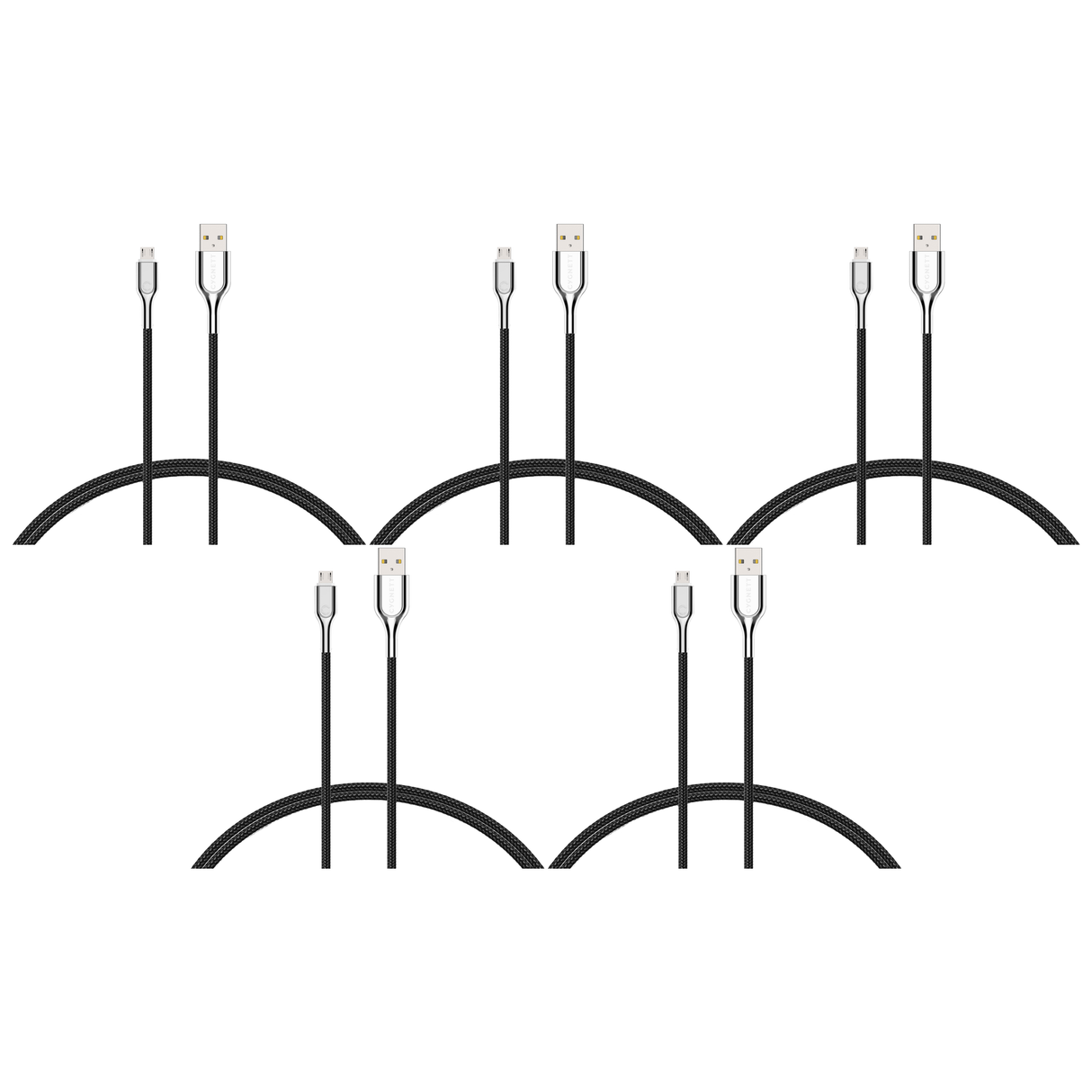 5x Cygnett 2-Metre Armoured Micro to USB-A Cable in Black (Bulk Pack)
