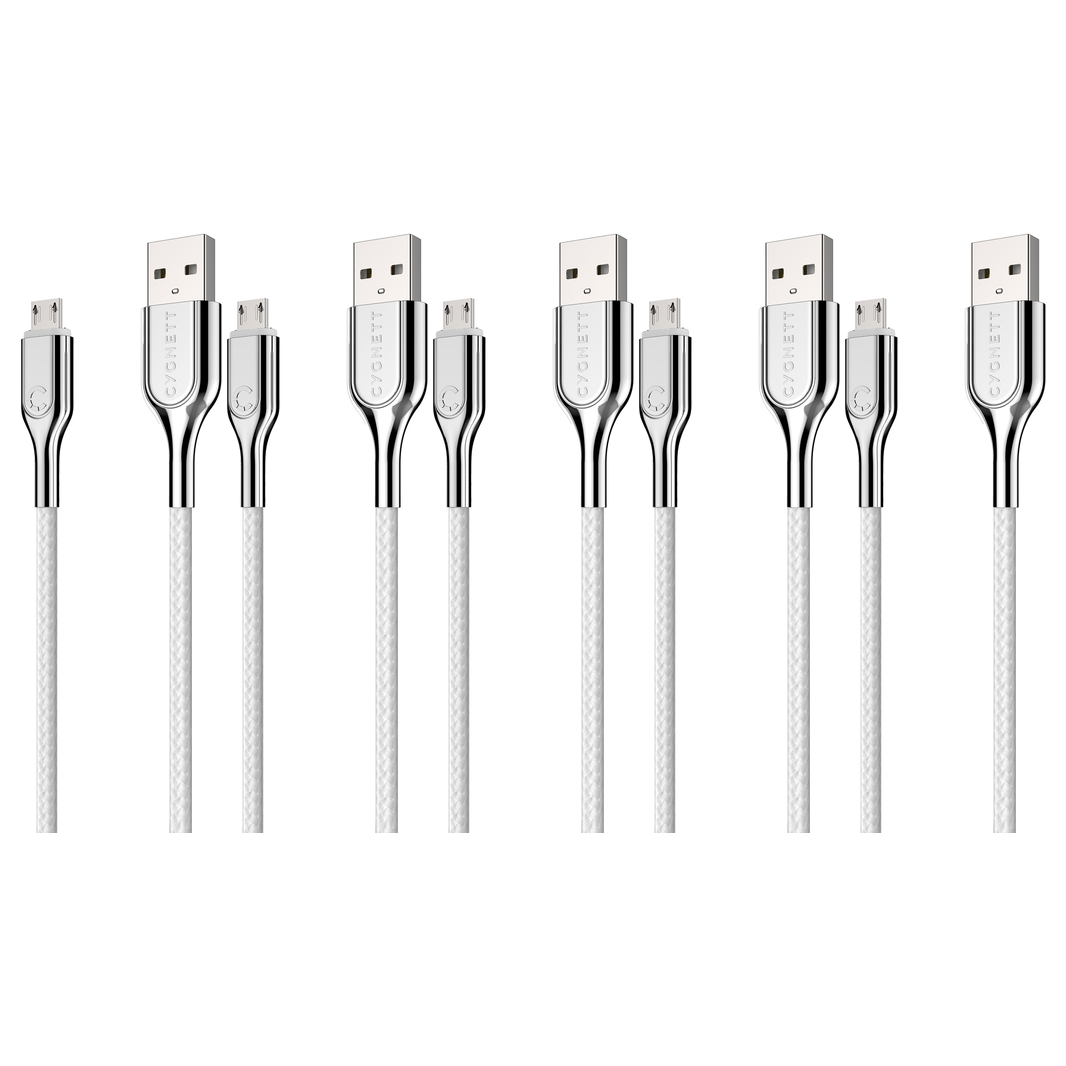 5x Cygnett Armoured Micro to USB-A Cable 1 Metre Bulk Pack - White
