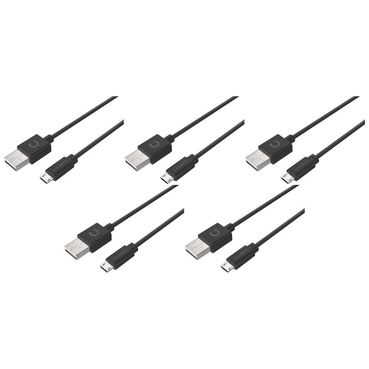 5x Cygnett Essentials Micro USB to USB-A Cable 1M Bulk Pack - Black