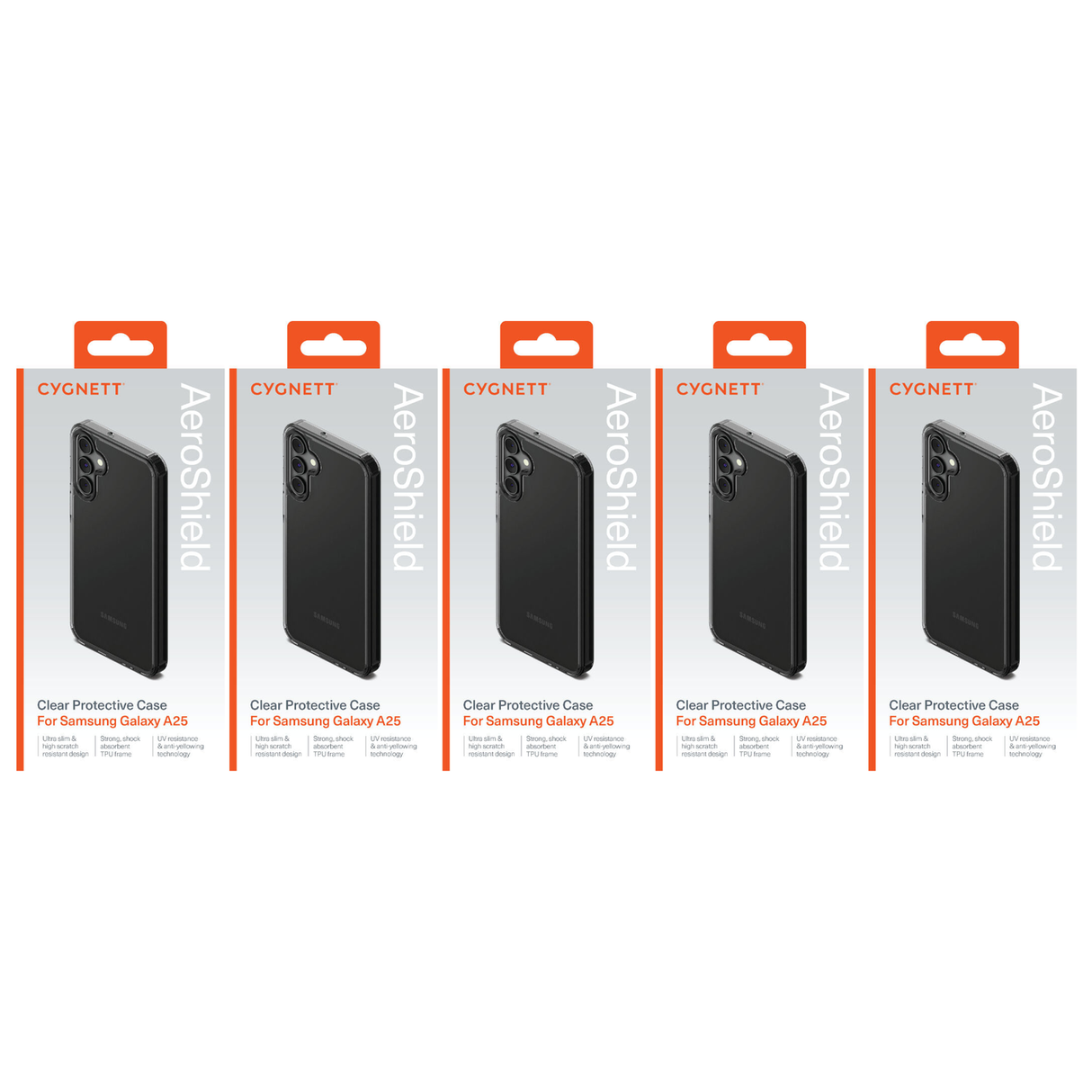 5x Cygnett AeroShield Case for Samsung Galaxy A25 Bulk Pack - Clear (Slim TPU Shock Absorbent)