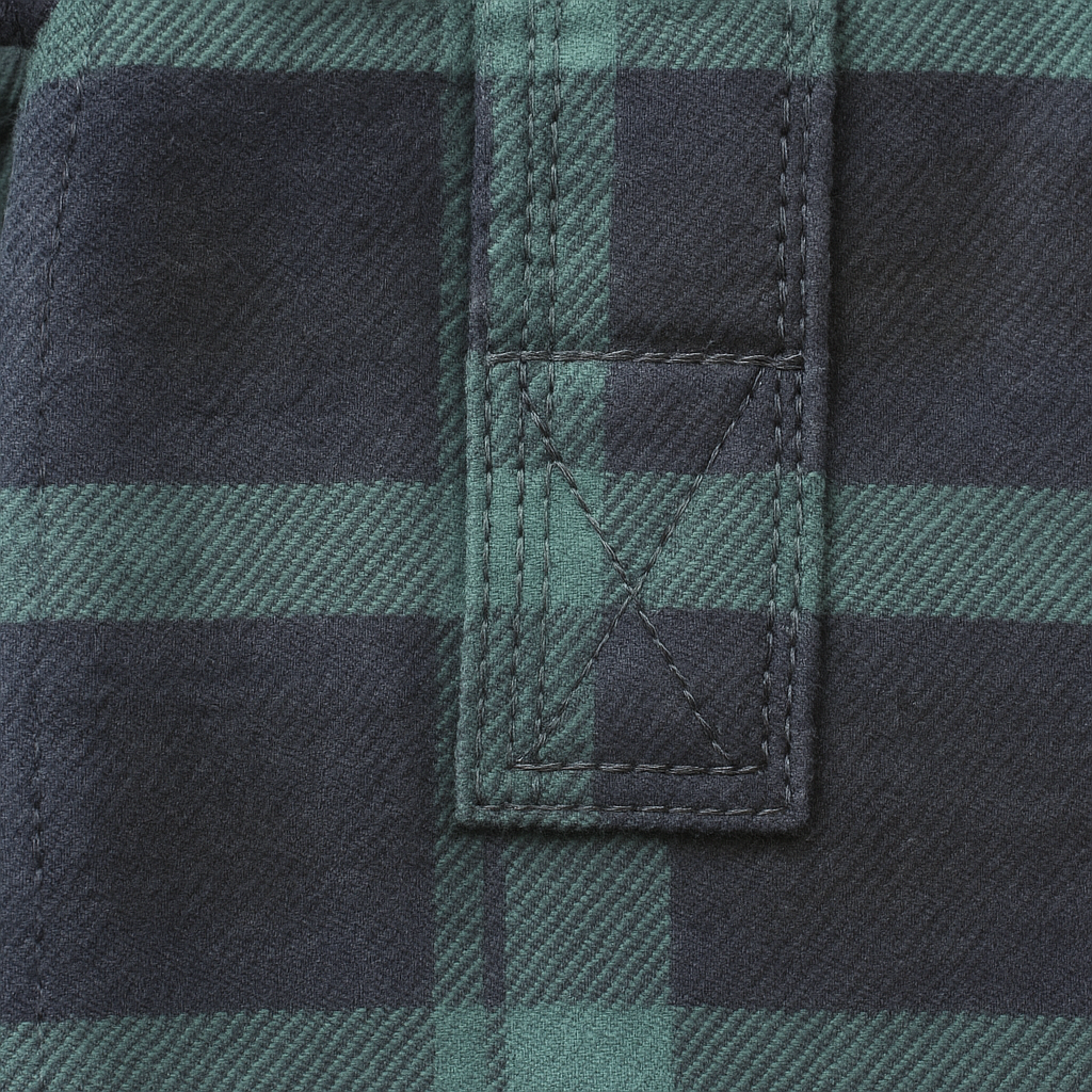 Mens Flannelette Long Sleeve Pullover Shirt 100% Cotton Flannel - Half Placket - Green/Navy