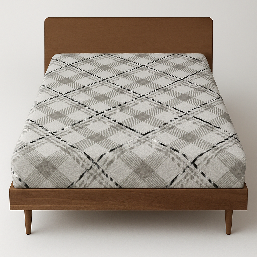 King Luxury 100% Cotton Flannelette Fitted Bed Sheet Flannel - Check