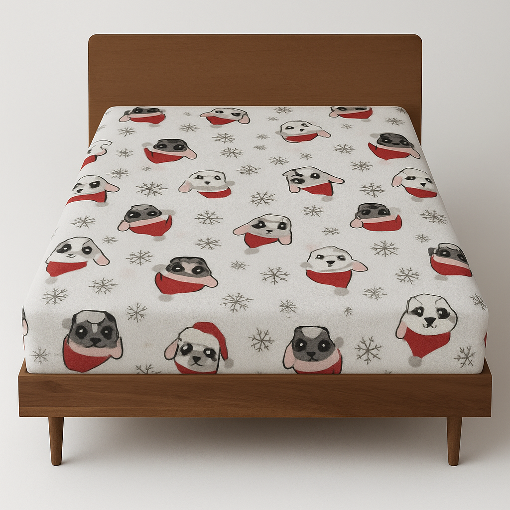 King Luxury 100% Cotton Flannelette Fitted Bed Sheet Flannel - Christmas Dogs