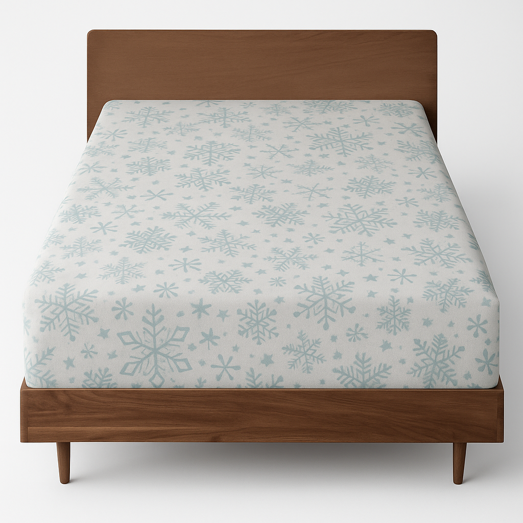 Queen Luxury 100% Cotton Flannelette Fitted Bed Sheet Flannel - Snowflakes