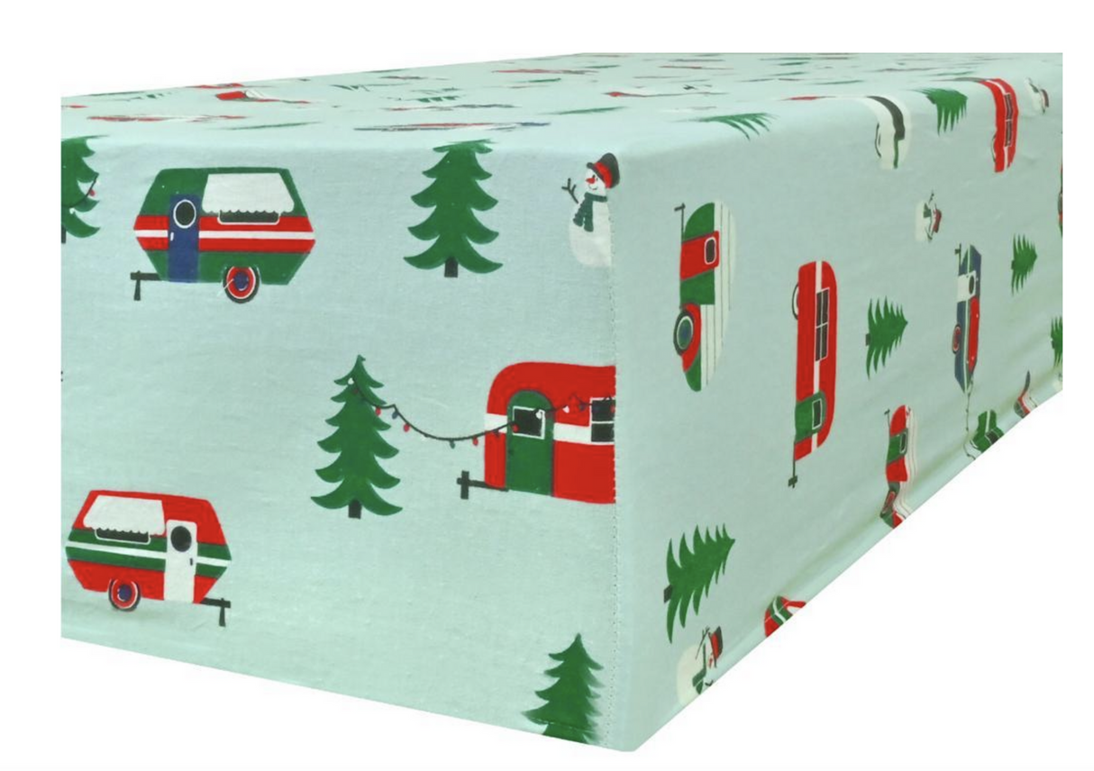 Queen Luxury 100% Cotton Flannelette Fitted Bed Sheet Flannel - Trees/Caravan