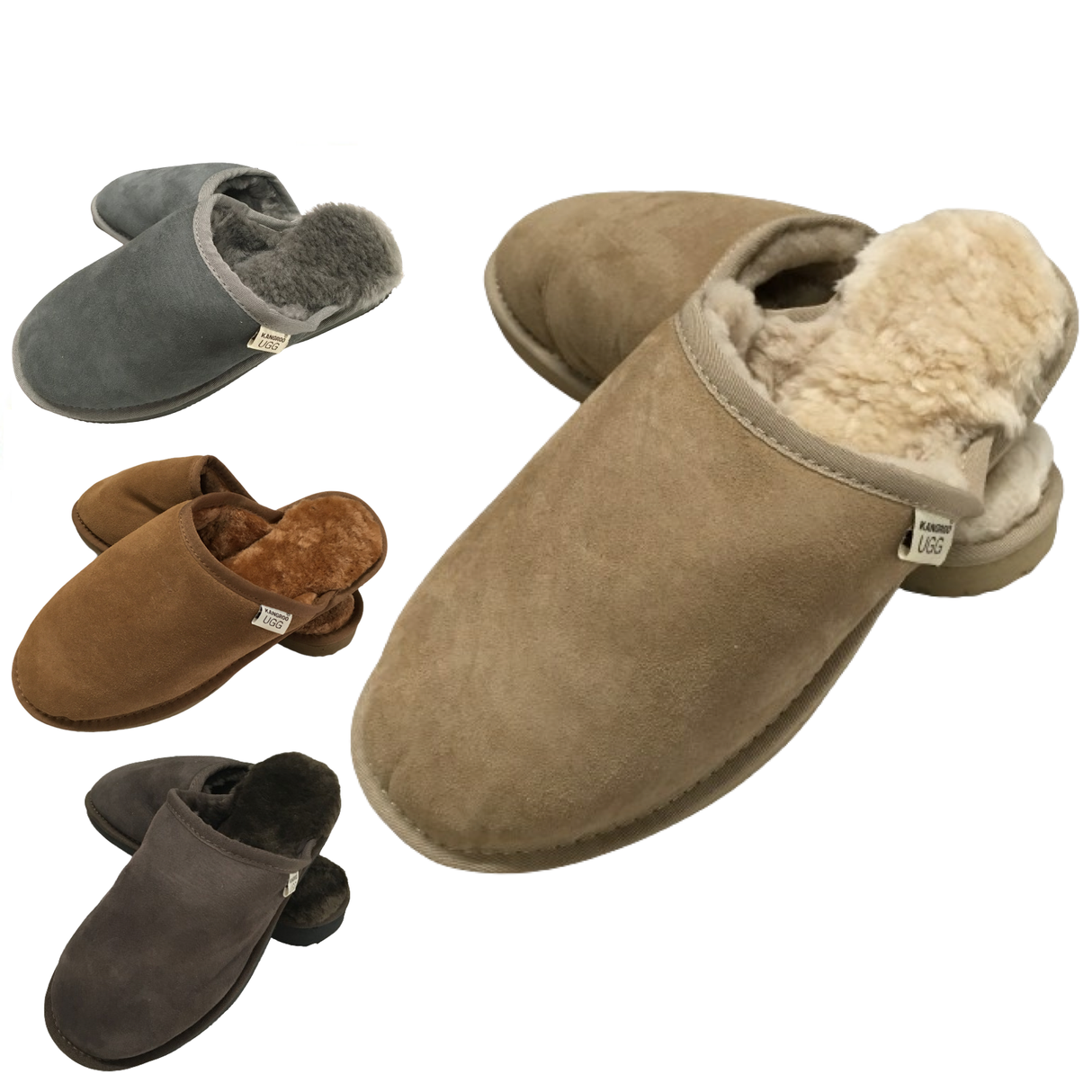 100% Australian Merino Sheepskin Scuffs Moccasins Slippers Winter Slip On UGG - Mens - Sand