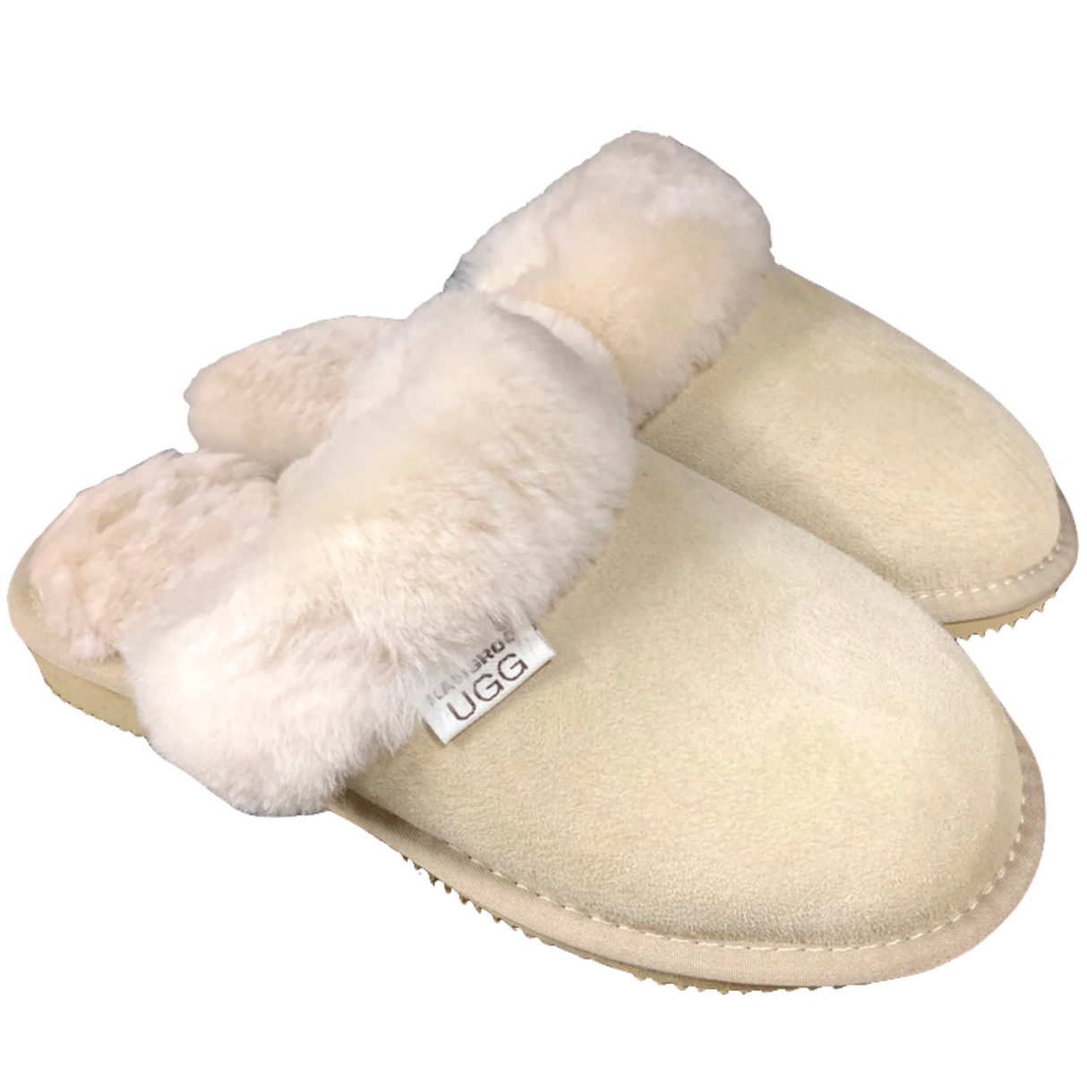 Womens Merino Wool Sheepskin Slippers - Sand (100% Australian Slip-On Scuffs for Winter)