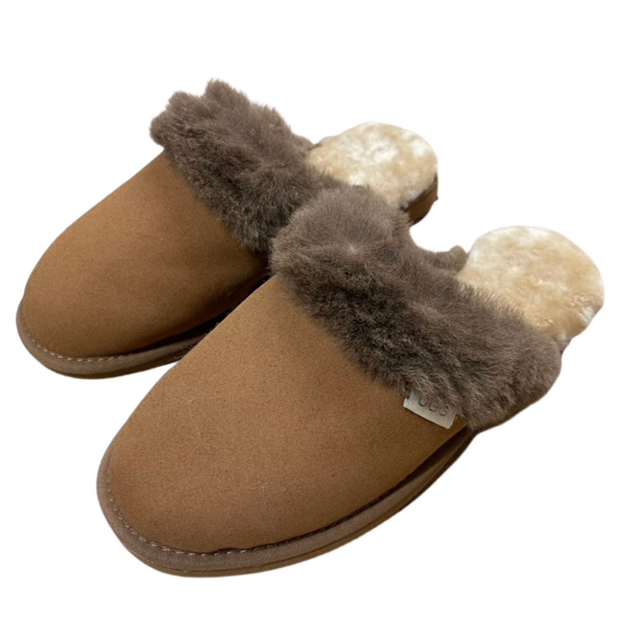 Merino Wool Sheepskin Slippers w/ Kangaroo Trim - Chestnut (Australian Slip-On Scuffs)