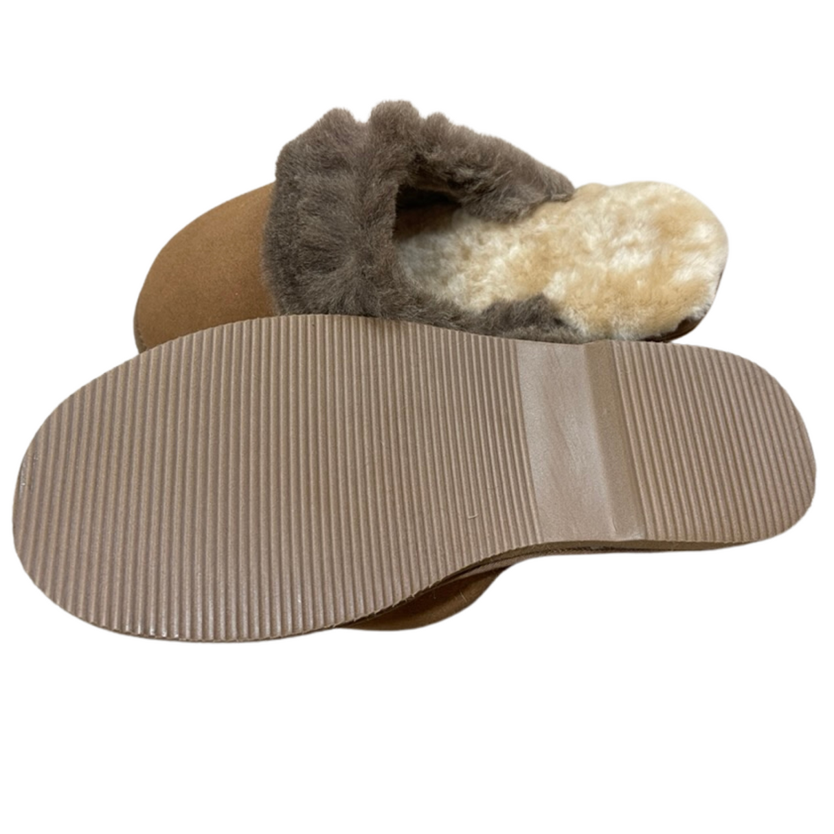 Merino Wool Sheepskin Slippers w/ Kangaroo Trim - Chestnut (Australian Slip-On Scuffs)
