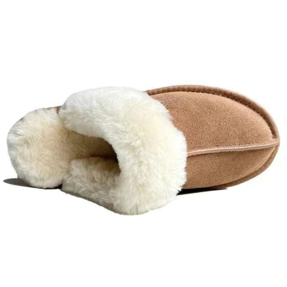 100% Australian Merino Sheepskin Womens Platform Scuffs Moccasins Slippers Winter Slip On UGG in Chestnut