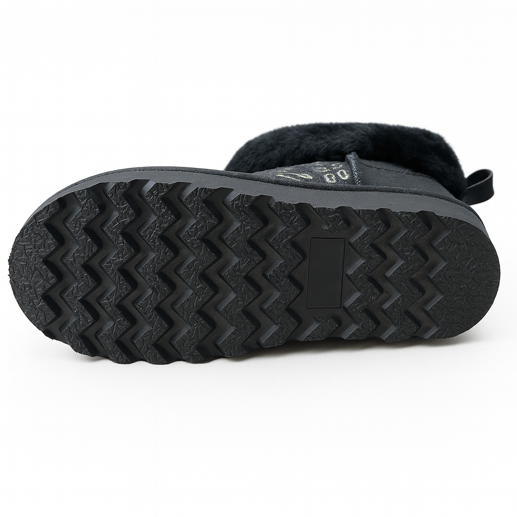 Womens Australian Sheepskin Wool Fur Mini UGG Ankle Boots in Gold Black