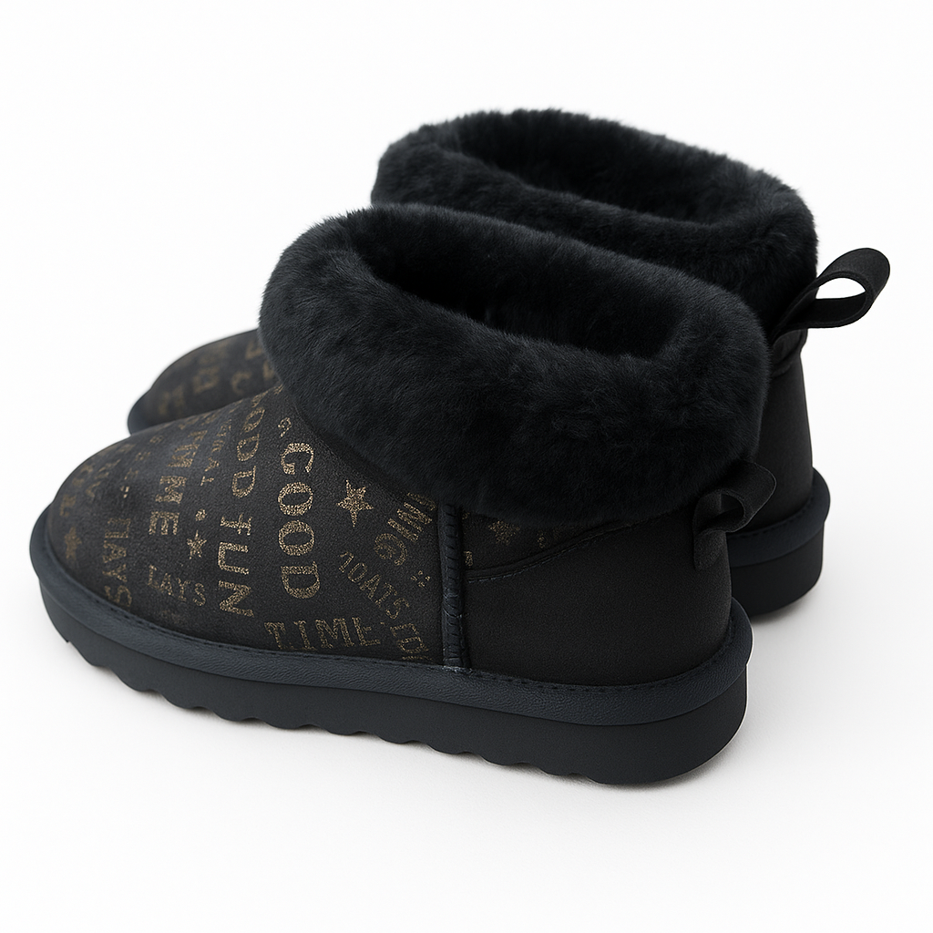 Womens Australian Sheepskin Wool Fur Mini UGG Ankle Boots in Gold Black