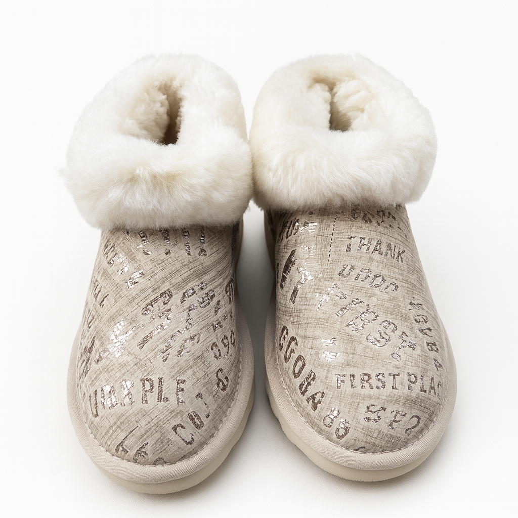 Womens Australian Sheepskin Wool Fur Mini UGG Ankle Boots in Gold Sand